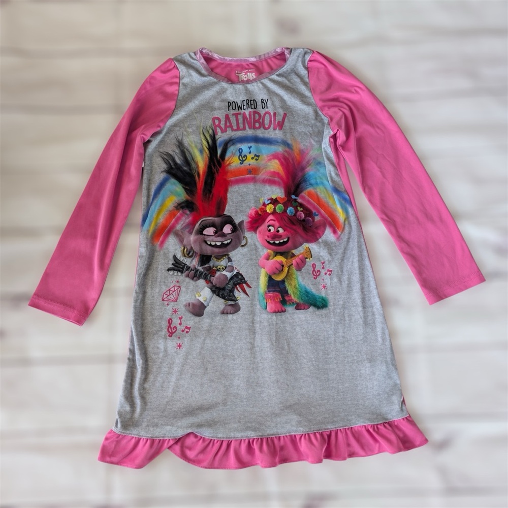 DreamWorks Trolls World Tour Poppy Girls Pajama Night Gown Pink Size 8 Ruffle